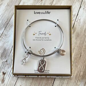 New! Friends Are Family We Choose Infinity Bracelet Silver Plated Charms NWT Box